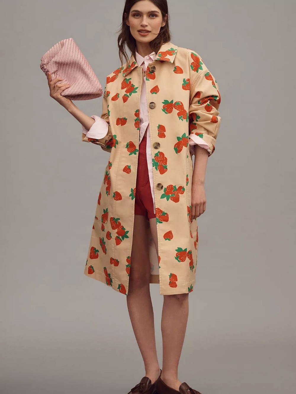 NWT Anthropologie Maeve Strawberry Printed Car Coat Size Small NEW